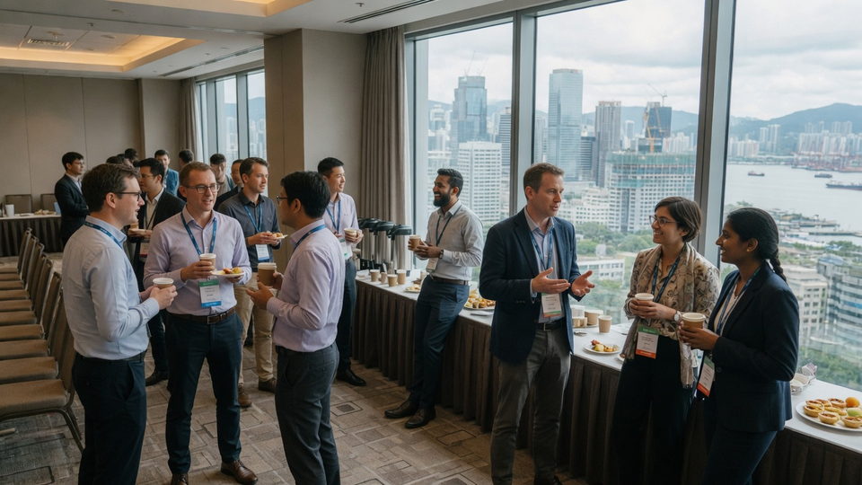 Researchers networking at an Asia-Pacific academic conference